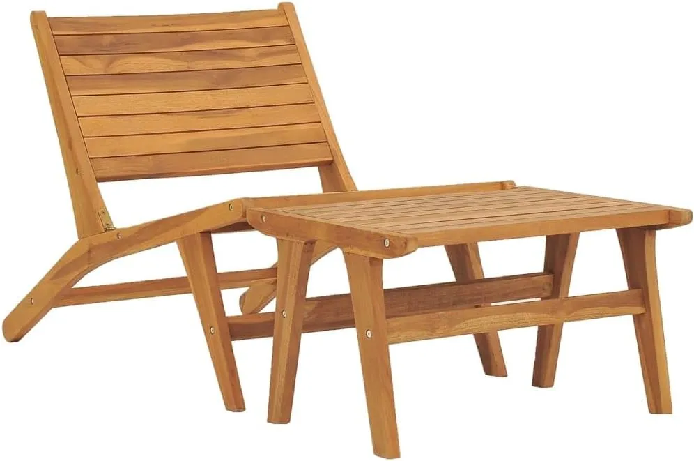 Patio Chair with Footrest Solid Teak Wood Lounge Chair Outdoor Furniture for Garden and Patio Relaxation Reclining High Back with Detachable Footrest, Durable Teak Wood, Easy Assembly