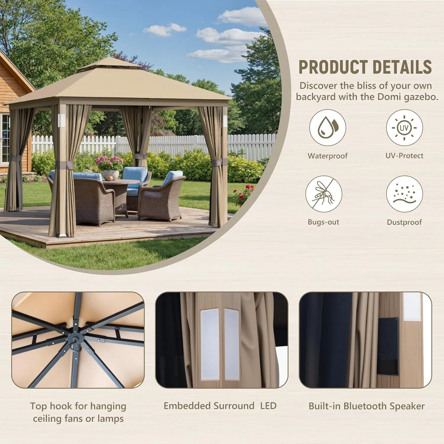 Patio Gazebo 10x12, Outdoor Gazebos, Heavy Duty Gazebo Soft Top Gazebos, Anti-UV Shelter with Privacy Curtains and Netting, Metal Frame Canopy with Double Roofs for Patio Deck Backyard Garden Lawns