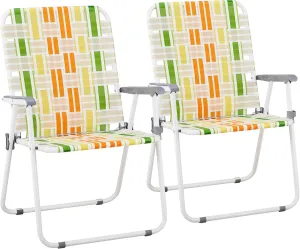 Patio Lawn Chairs Folding Set of 2, Webbed Folding Camping Chair Outdoor Beach Chair Portable Camping Chair Patio Pool Beach Lawn for Yard, Garden,Indoor/Outdoor (Blue)