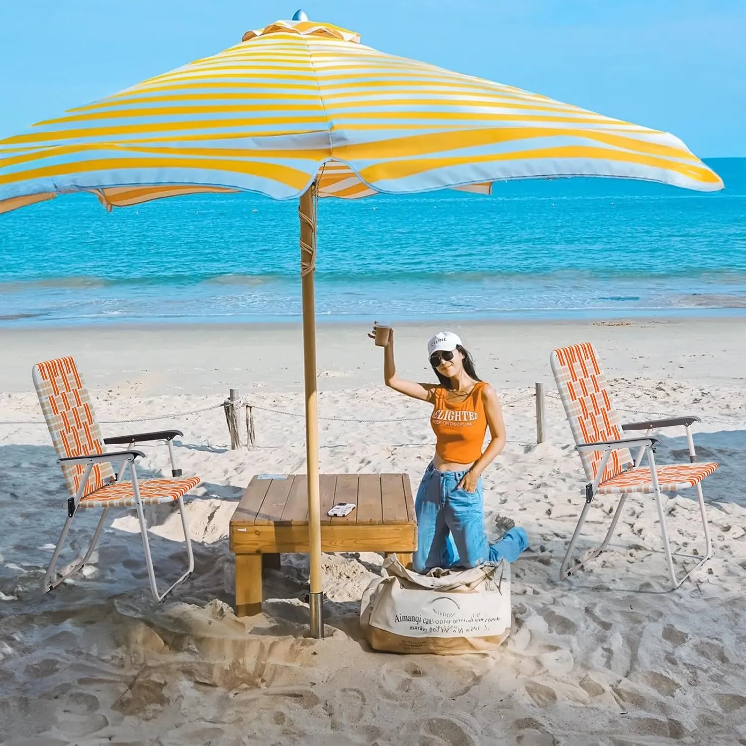 Patio Lawn Chairs Folding Set of 2, Webbed Folding Camping Chair Outdoor Beach Chair Portable Patio Pool Beach Lawn Chair for Yard, Garden,Indoor/Outdoor (Orange & White)