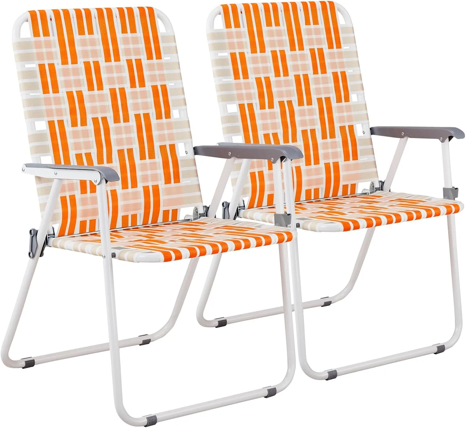 Patio Lawn Chairs Folding Set of 2, Webbed Folding Camping Chair Outdoor Beach Chair Portable Patio Pool Beach Lawn Chair for Yard, Garden,Indoor/Outdoor (Orange & White)