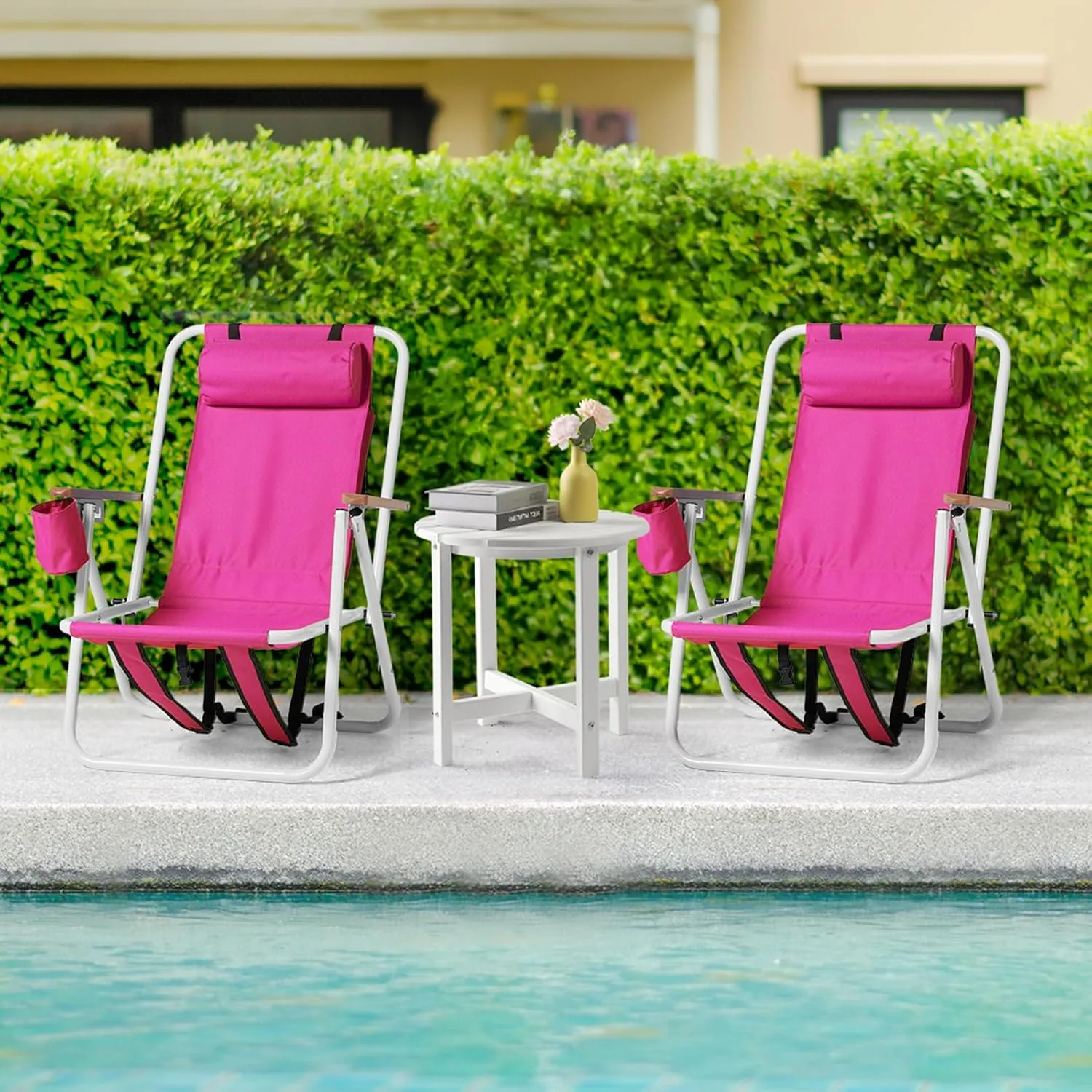 Patio Lawn Folding Chairs Set of 2, Outdoor Beach Portable Camping Chair for Yard, Garden,Portable Patio Chair, Camping Chair,Folding Reclining Lounge Chair, Pink 23 x 21.7 x 31.5 in