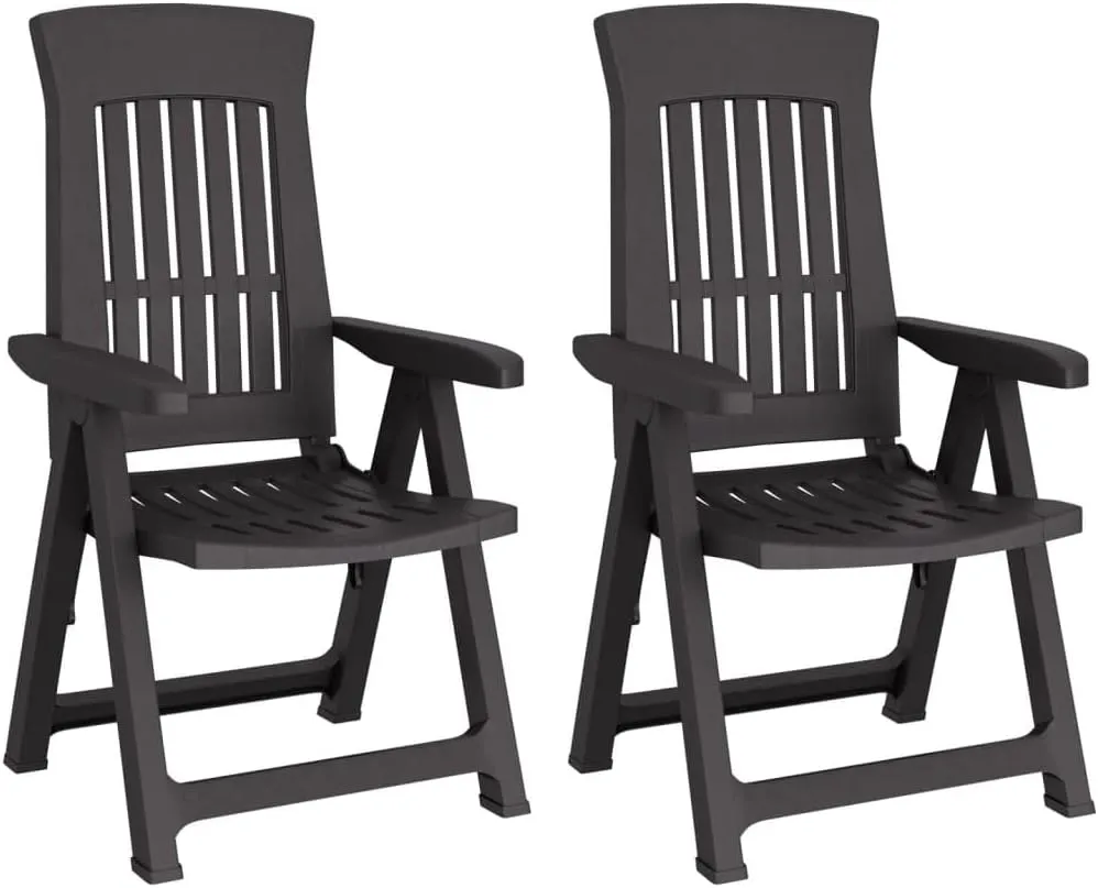 Patio Reclining Chairs 2 pcs Anthracite Outdoor Lounge Chairs Adjustable Backrest Foldable Chairs for Garden, Patio, Lawn, and Beach