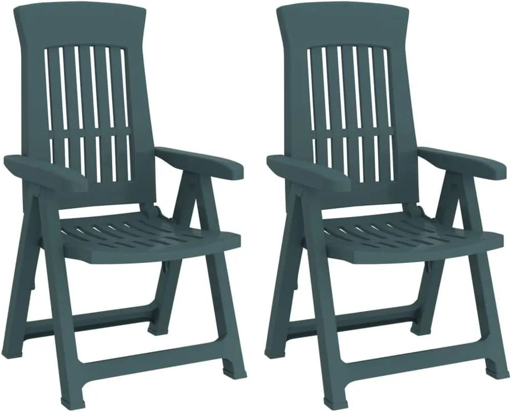 Patio Reclining Chairs 2 pcs Green PP Adjustable Backrest Foldable Outdoor Lounge Chair for Patio Garden Lawn Beach Adjustable Recliner Chair