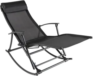Patio Rocking Chair Steel and Textilene Lounge Chair Black Foldable Outdoor Furniture with Adjustable Reclining Positions for Patio, Deck, Garden, Beach, Camping, and Relaxation