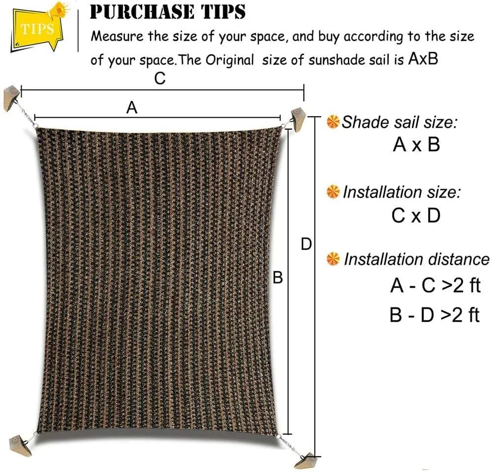 Patio Sun Shade Sail Canopy, 6' x 10' Rectangle Shade Cloth UV Block Sunshade Fabric - Outdoor Cover Awning Shelter for Pergola Backyard Garden Yard (6' x 10' Rectangle, Brown)