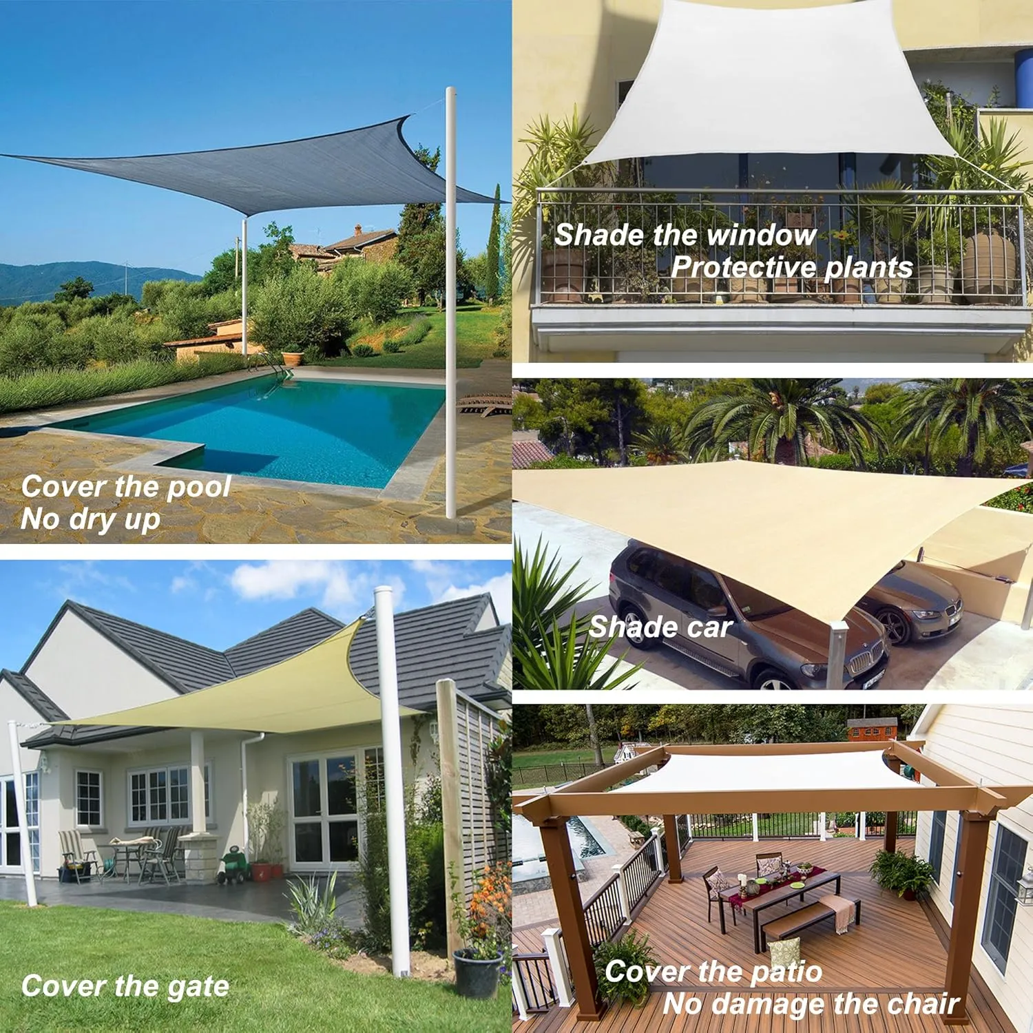 Patio Sun Shade Sail Canopy, 6' x 8' Rectangle Shade Cloth Block Sunshade Fabric - Outdoor Cover Awning Shelter for Pergola Backyard Garden Yard (Grey Color)