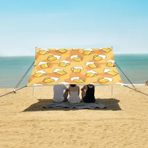 Pattern of Frothy Beer Mugs Beach Canopy Tent Anti-UV & Wind Resistant, Camping Sun Shelter Easy Setup Portable,Outdoor Shade Tents with Sandbags,Sand Shovels,Ground Pegs & Stability Poles