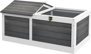 PawHut 34" Wooden Tortoise Habitat, Tortoise Enclosure with Hide Shelter and Run, Openable Top, Tray, Indoor/Outdoor Use, Gray