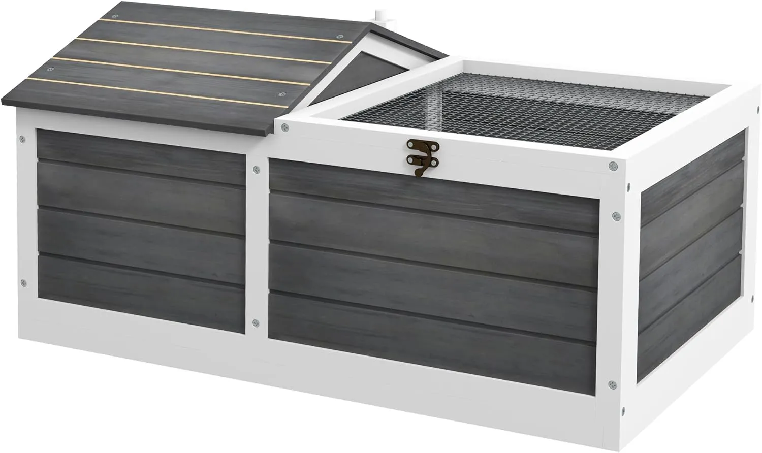 PawHut 34" Wooden Tortoise Habitat, Tortoise Enclosure with Hide Shelter and Run, Openable Top, Tray, Indoor/Outdoor Use, Gray