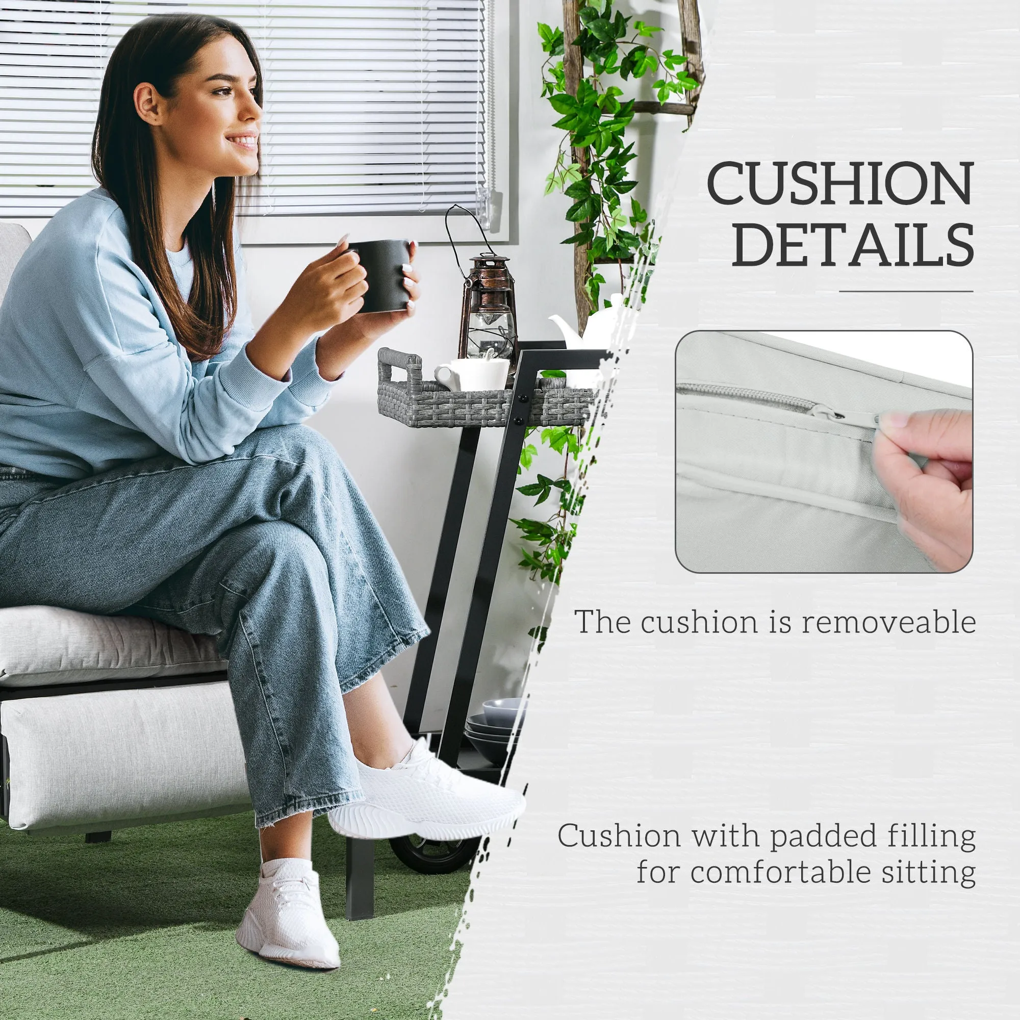 PE Rattan Outdoor Recliner Chair, Wicker Patio Lounge Chair with Adjustable Backrest, Retractable Footrest and Cushion, Light Grey