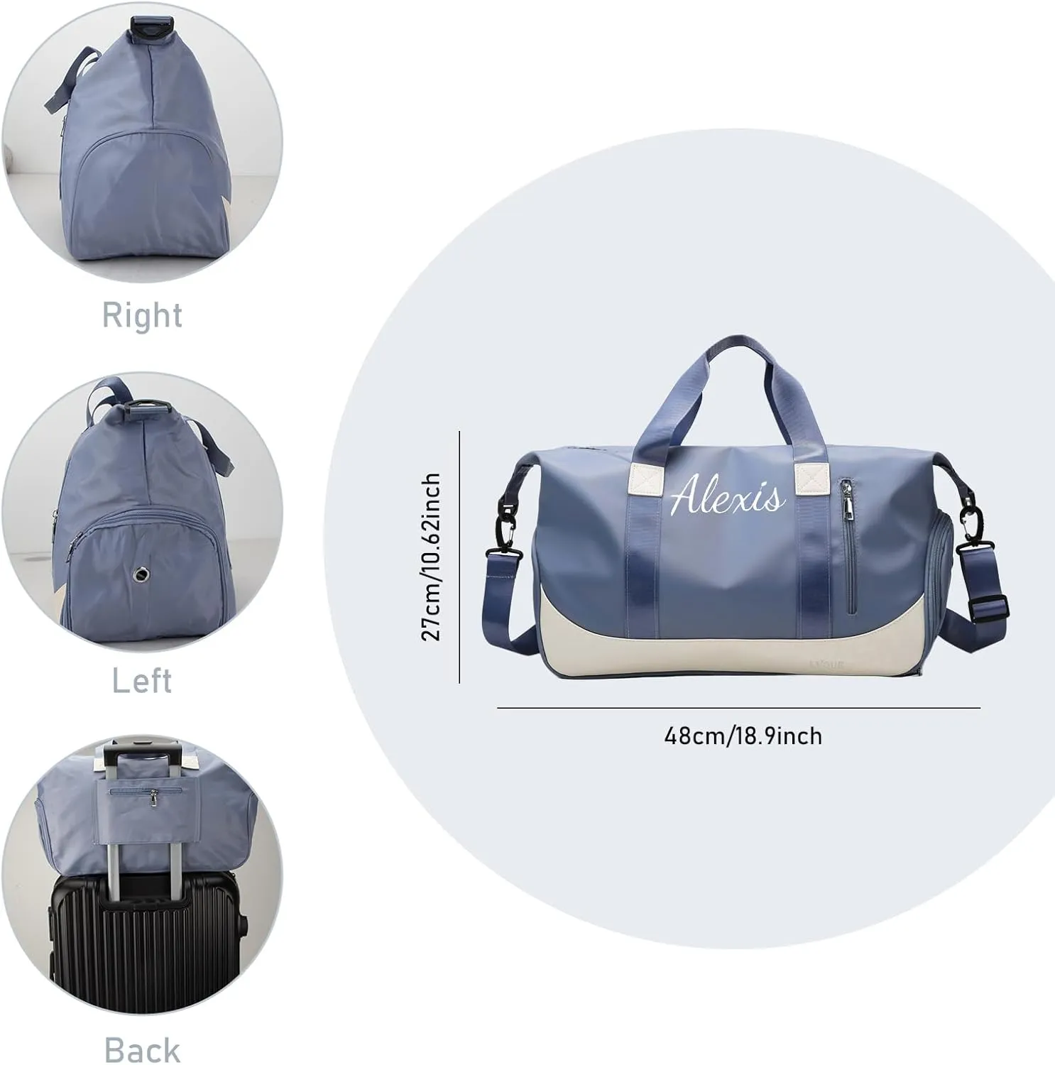 Personalized Waterproof Duffle Bag - Custom Embroidered Multi-Use Gym & Travel Backpack with Shoe Compartment, Trolley Sleeve - Unisex Weekender Bag for Sports, Swimming, Hospital & Overnight (Blue)