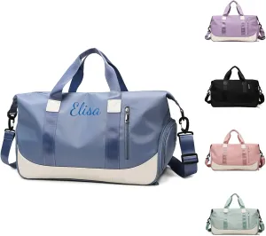 Personalized Waterproof Duffle Bag - Custom Embroidered Multi-Use Gym & Travel Backpack with Shoe Compartment, Trolley Sleeve - Unisex Weekender Bag for Sports, Swimming, Hospital & Overnight (Blue)