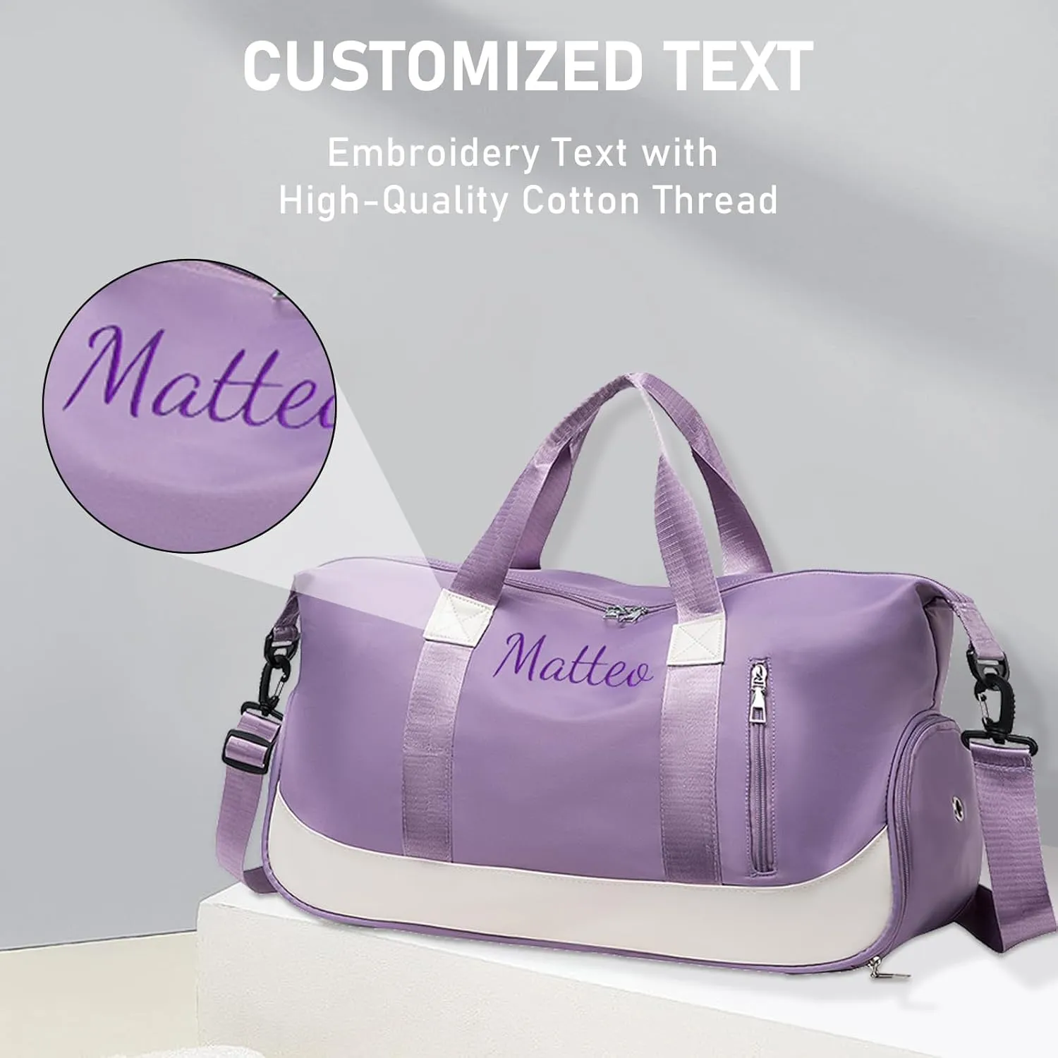 Personalized Waterproof Duffle Bag - Custom Embroidered Multi-Use Gym & Travel Backpack with Shoe Compartment, Trolley Sleeve - Unisex Weekender Bag for Sports, Swimming, Hospital & Overnight (Blue)