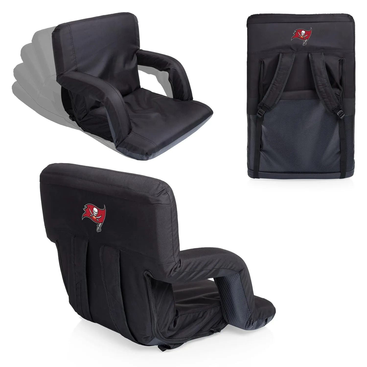 PICNIC TIME Black Tampa Bay Buccaneers Ventura Seat Portable Recliner Chair