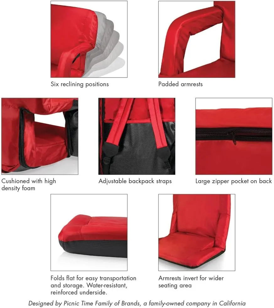 PICNIC TIME NHL Ventura Reclining Stadium Seat with Back Support - Bleacher Seat - Beach Floor Chair