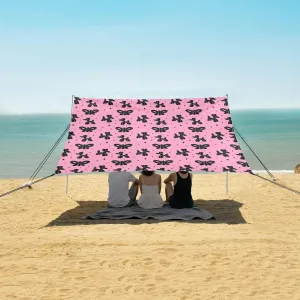 Pink Balloon Animals Pattern Beach Canopy Tent Anti-UV & Wind Resistant, Camping Sun Shelter Easy Setup Portable,Outdoor Shade Tents with Sandbags,Sand Shovels,Ground Pegs & Stability Poles