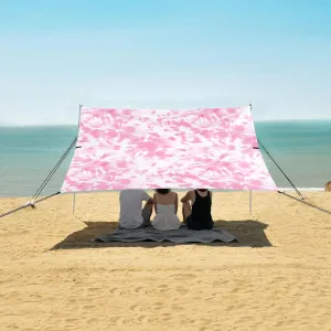 Pink Tie Dye Pattern Beach Canopy Tent Anti-UV & Wind Resistant, Camping Sun Shelter Easy Setup Portable,Outdoor Shade Tents with Sandbags,Sand Shovels,Ground Pegs & Stability Poles
