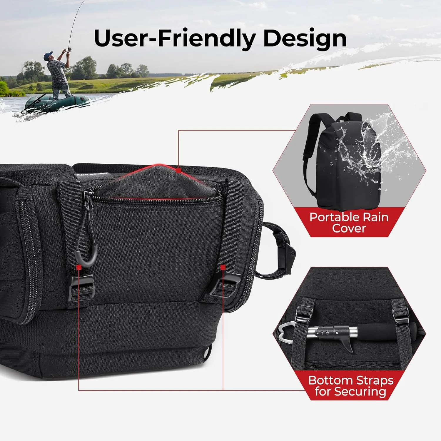 Piscifun Fishing Tackle Backpack with Rod & Gear Holder, Lightweight Fishing Tackle Storage Bag with Protective Rain Cover