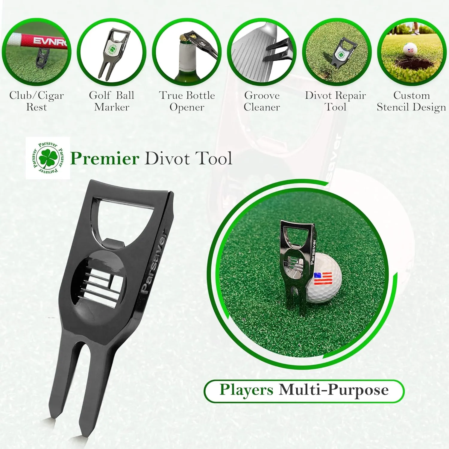 Players Golf Divot Repair Tool - 6 in 1 Multi Purpose Tool - Military Collection Divot Tools with Ball Markers 3D