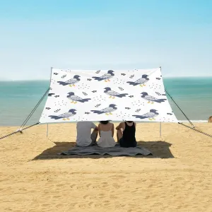Playful Pigeons Among Flowers Beach Canopy Tent Anti-UV & Wind Resistant, Camping Sun Shelter Easy Setup Portable,Outdoor Shade Tents with Sandbags,Sand Shovels,Ground Pegs & Stability Poles