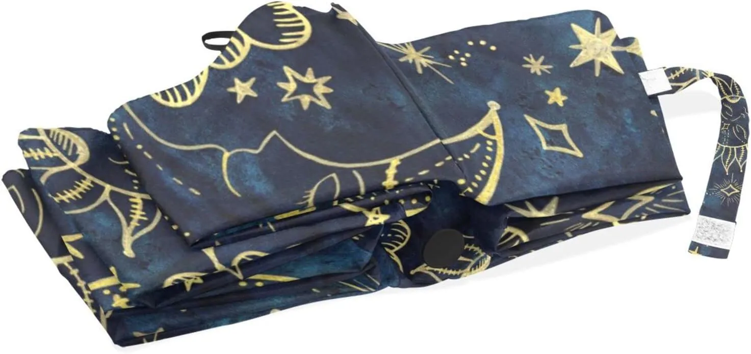 Poeticcity Rain Travel Umbrella, Hand Open Close Windproof Waterproof Folding Umbrella, Compact Canopy Strong Ray Parasol Umbrella