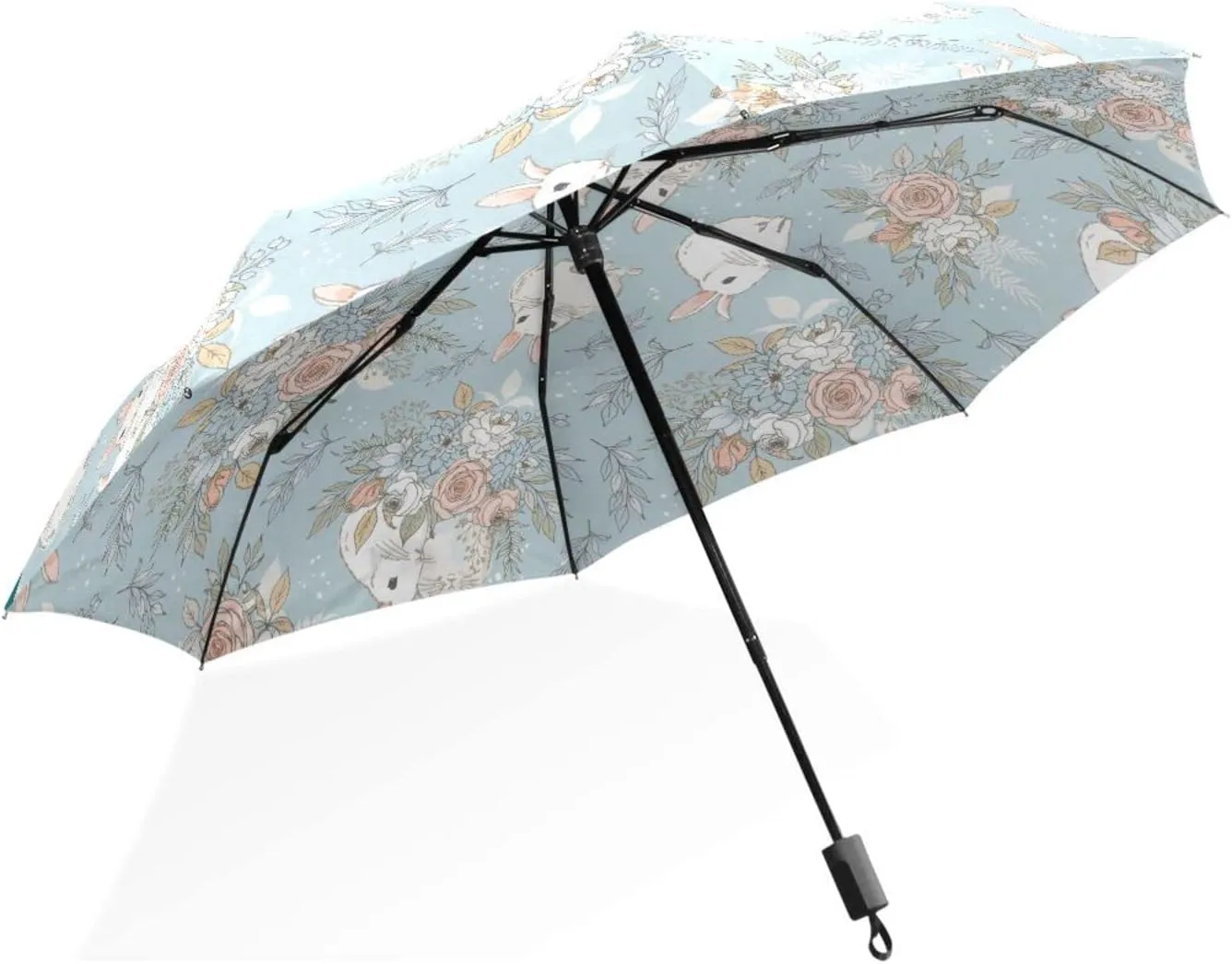 Poeticcity Rain Travel Umbrella, Hand Open Close Windproof Waterproof Folding Umbrella, Compact Canopy Strong Ray Parasol Umbrella