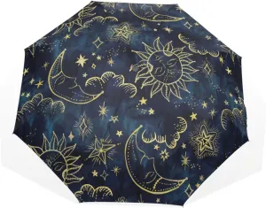 Poeticcity Rain Travel Umbrella, Hand Open Close Windproof Waterproof Folding Umbrella, Compact Canopy Strong Ray Parasol Umbrella