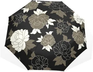 Poeticcity Rain Travel Umbrella, Hand Open Close Windproof Waterproof Folding Umbrella, Compact Canopy Strong Ray Parasol Umbrella