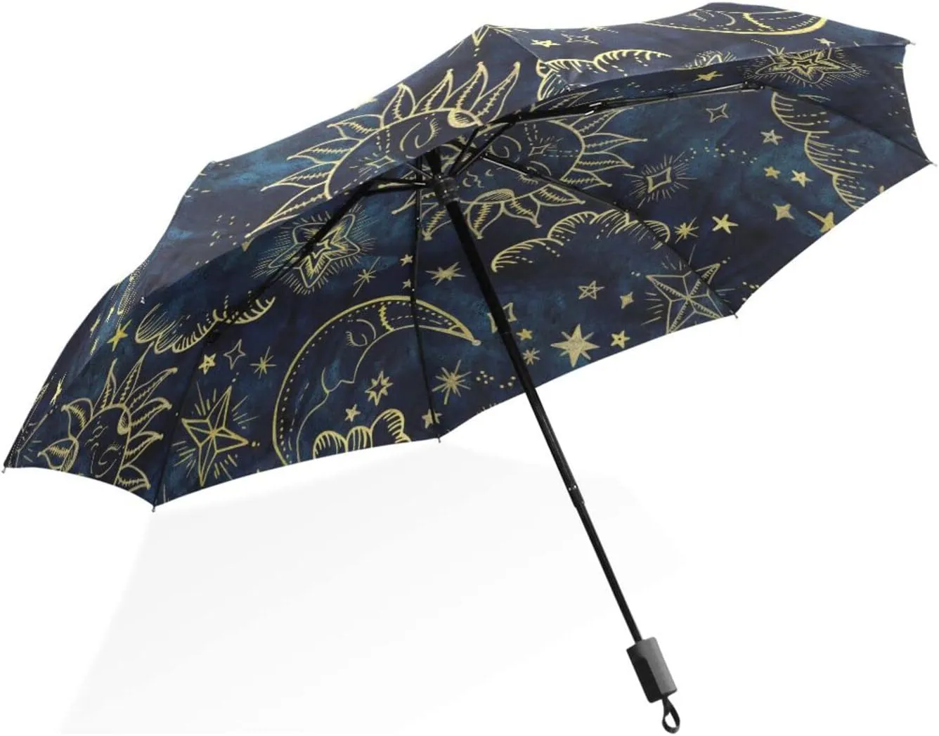 Poeticcity Rain Travel Umbrella, Hand Open Close Windproof Waterproof Folding Umbrella, Compact Canopy Strong Ray Parasol Umbrella