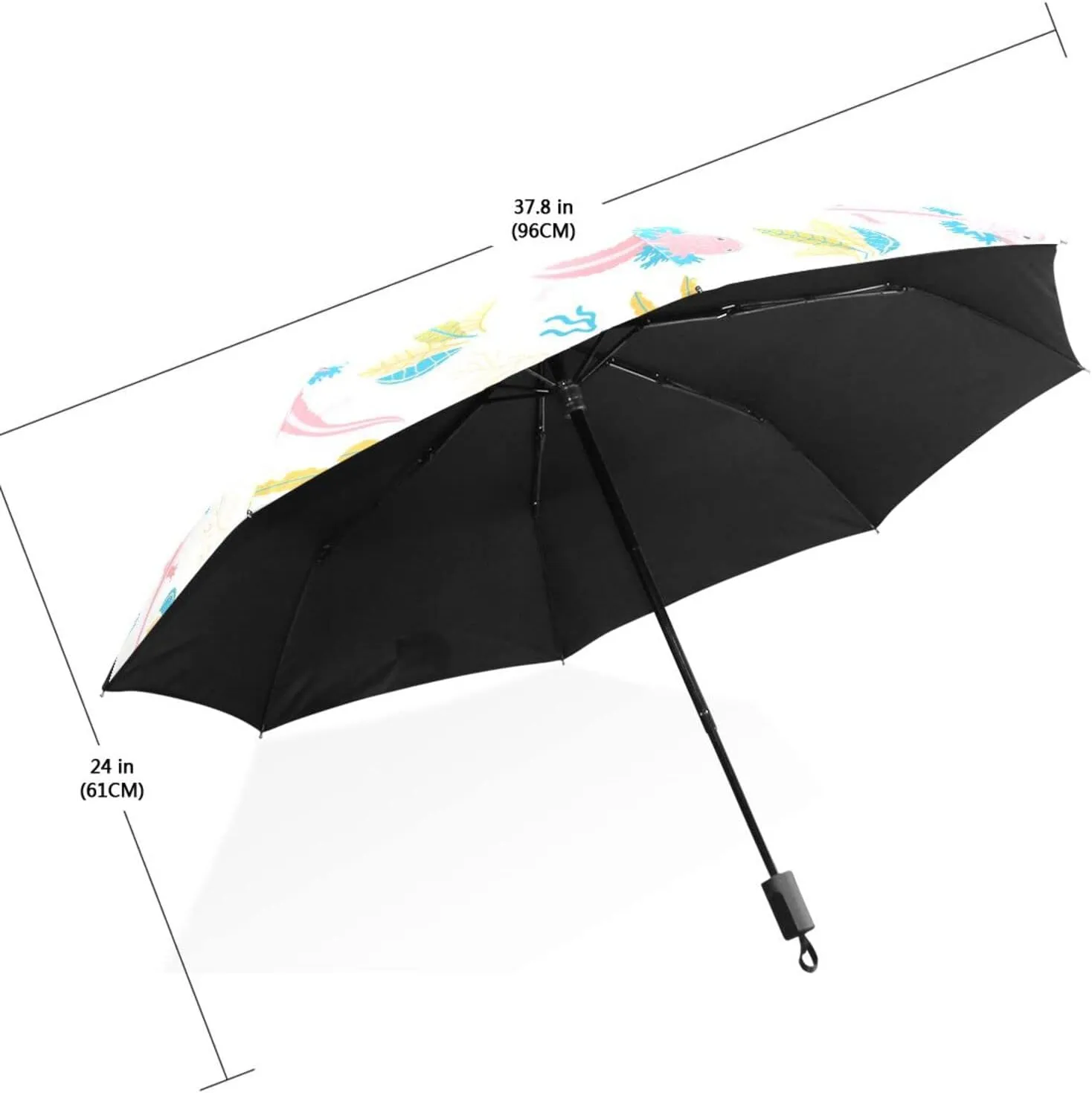 Poeticcity Travel Umbrella, Hand Open Close Windproof Waterproof Folding Umbrella, Black Tape Compact Canopy Strong Anti UV Ray Parasol