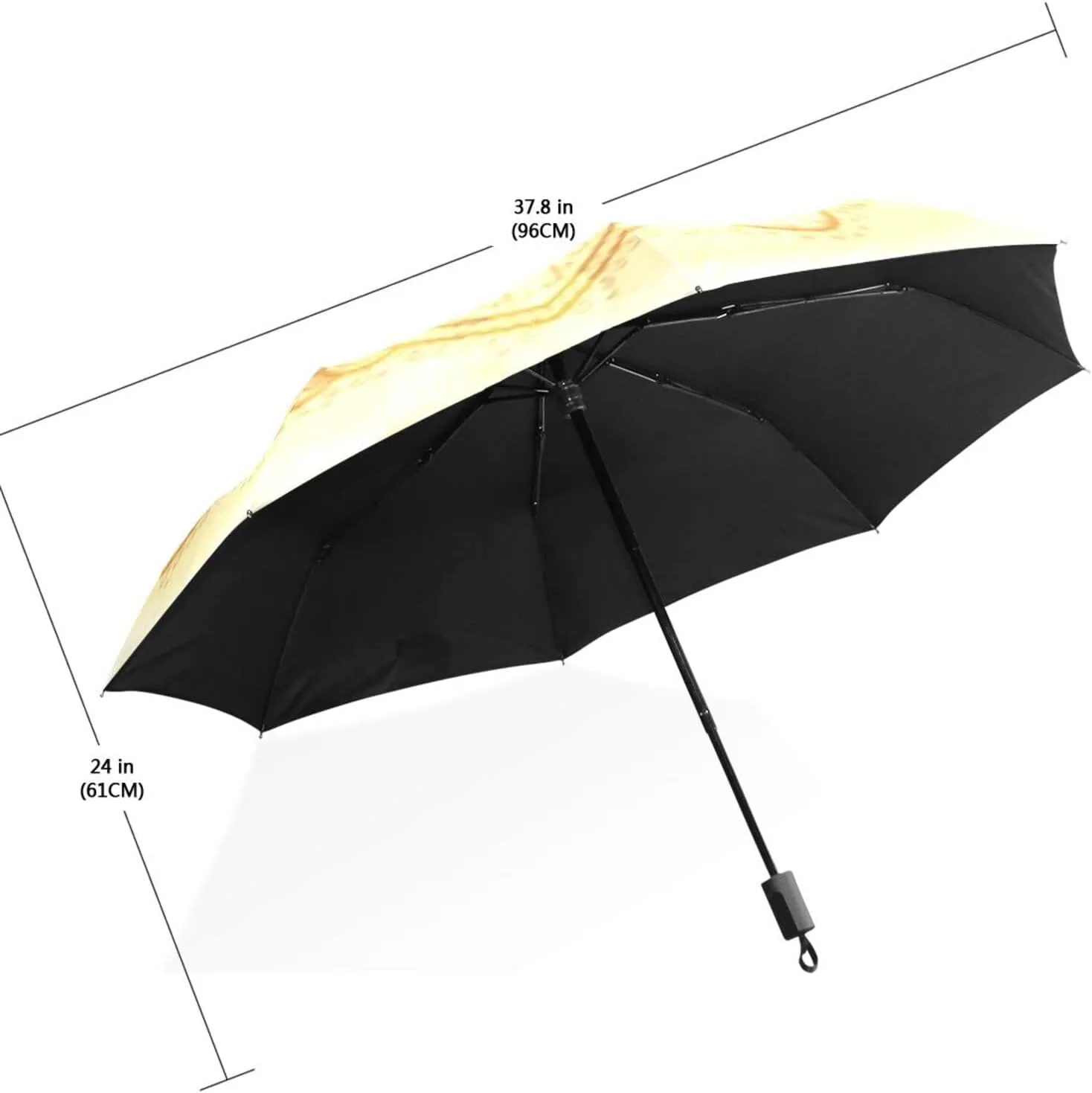 Poeticcity Travel Umbrella, Hand Open Close Windproof Waterproof Folding Umbrella, Black Tape Compact Canopy Strong Anti UV Ray Parasol