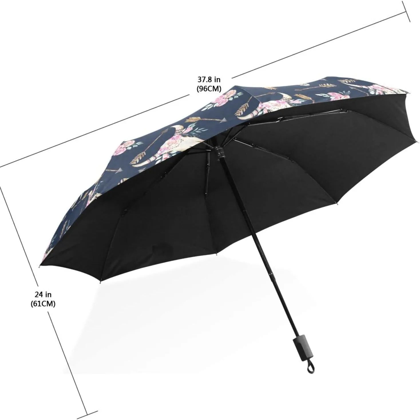 Poeticcity Travel Umbrella, Hand Open Close Windproof Waterproof Folding Umbrella, Black Tape Compact Canopy Strong Anti UV Ray Parasol