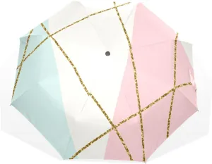 Poeticcity Travel Umbrella, Hand Open Close Windproof Waterproof Folding Umbrella, Black Tape Compact Canopy Strong Anti UV Ray Parasol