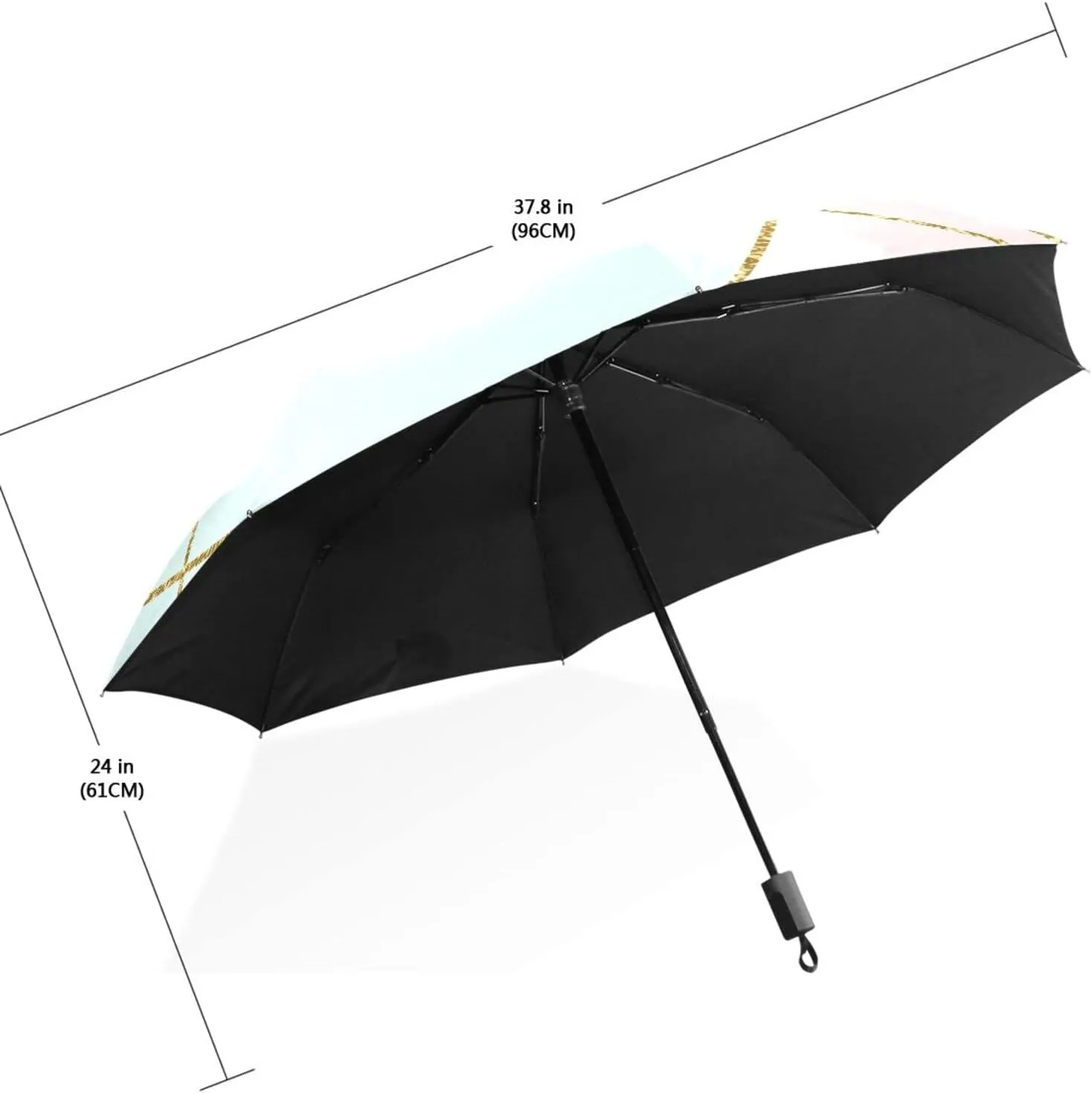 Poeticcity Travel Umbrella, Hand Open Close Windproof Waterproof Folding Umbrella, Black Tape Compact Canopy Strong Anti UV Ray Parasol