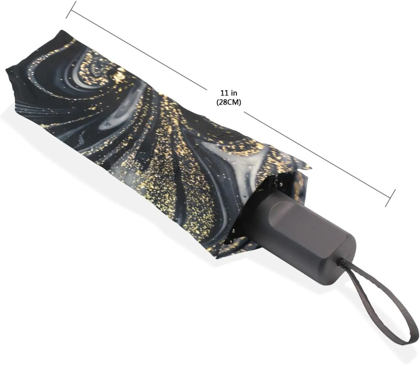 Poeticcity Travel Umbrella, Hand Open Close Windproof Waterproof Folding Umbrella, Black Tape Compact Canopy Strong Anti UV Ray Parasol