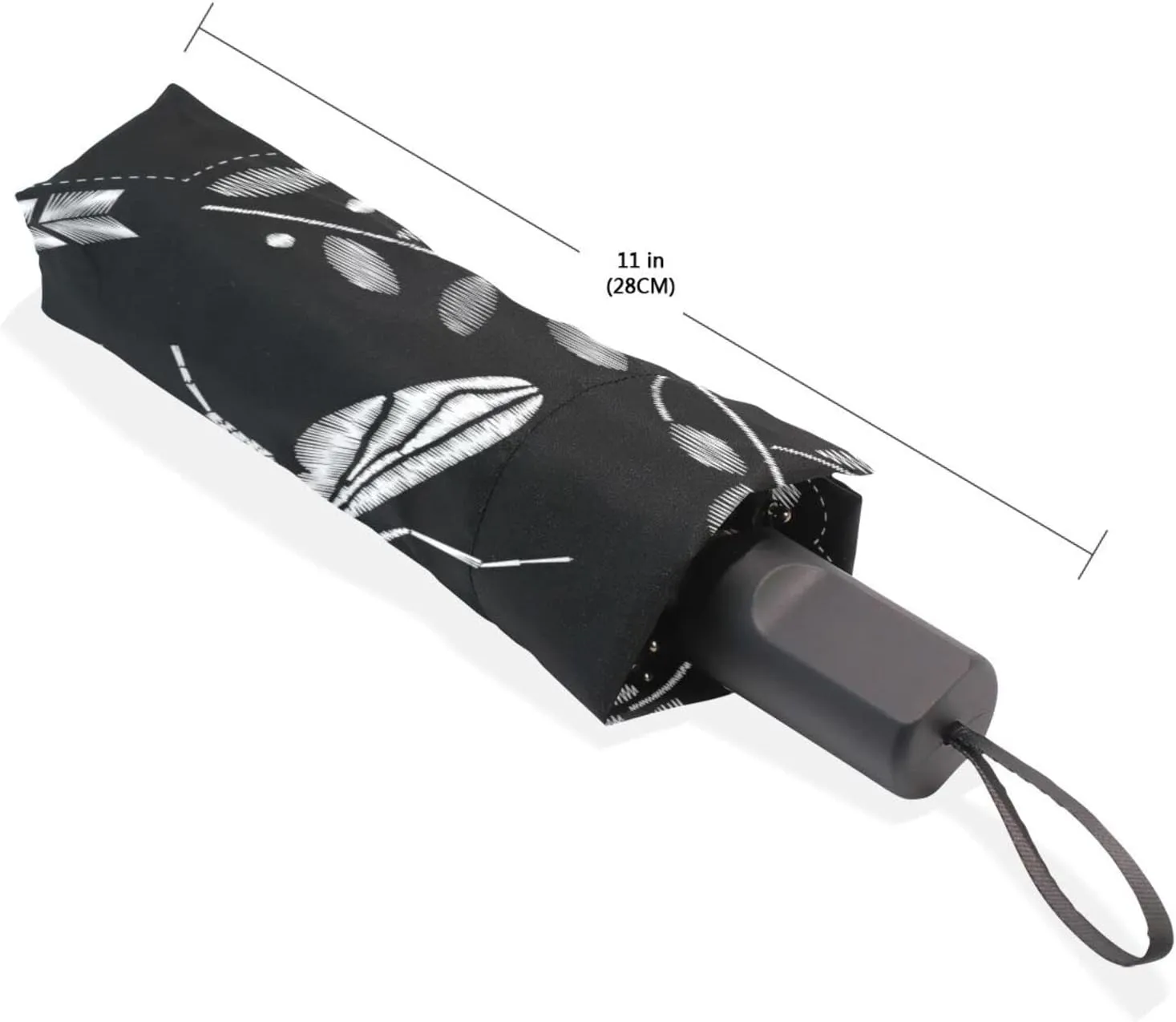 Poeticcity Travel Umbrella, Hand Open Close Windproof Waterproof Folding Umbrella, Black Tape Compact Canopy Strong Anti UV Ray Parasol