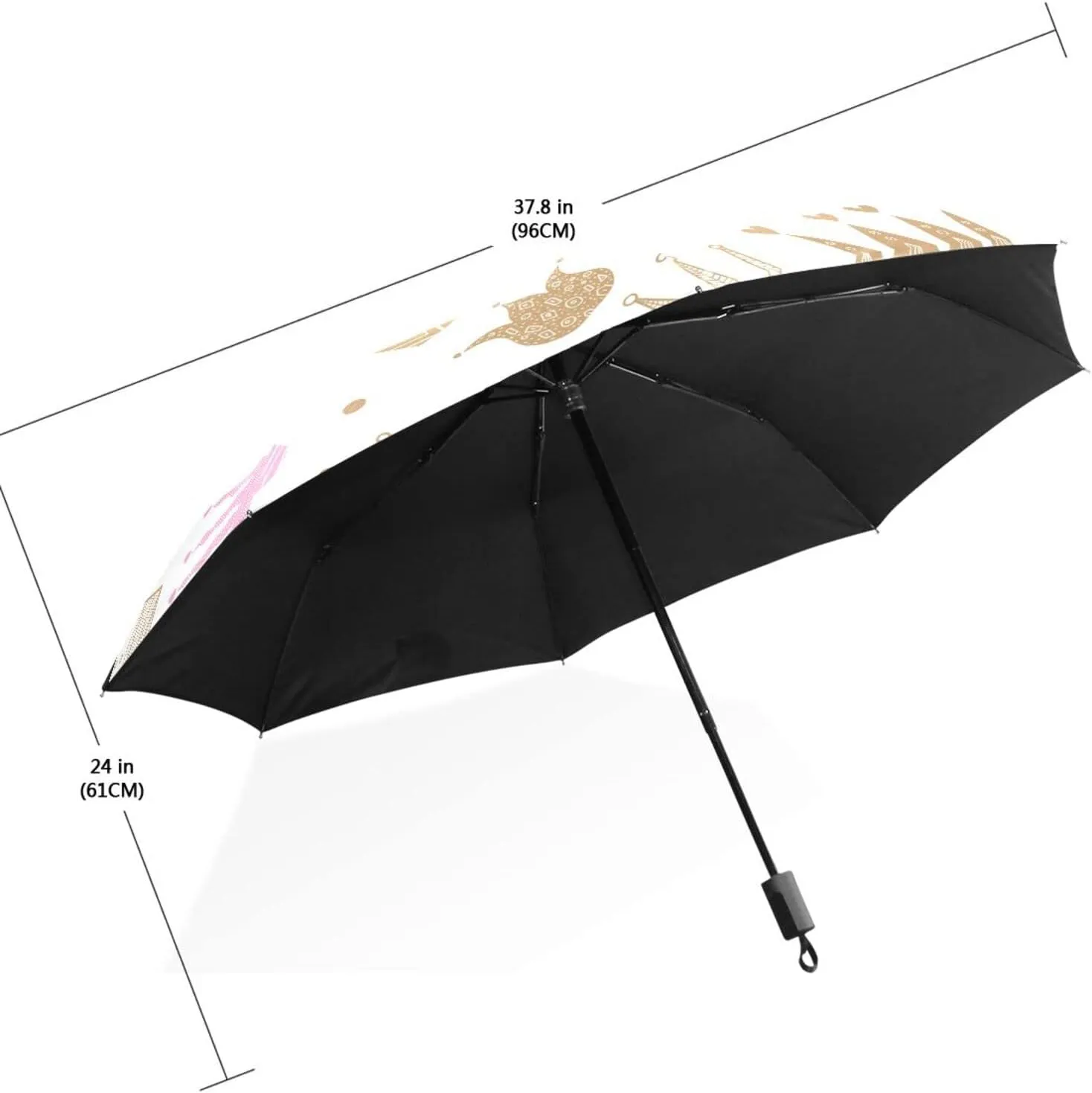 Poeticcity Travel Umbrella, Hand Open Close Windproof Waterproof Folding Umbrella, Black Tape Compact Canopy Strong Anti UV Ray Parasol