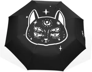 Poeticcity Travel Umbrella, Hand Open Close Windproof Waterproof Folding Umbrella, Black Tape Compact Canopy Strong Anti UV Ray Parasol