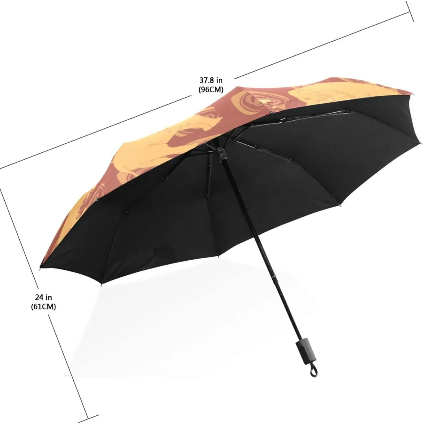 Poeticcity Travel Umbrella, Hand Open Close Windproof Waterproof Folding Umbrella, Black Tape Compact Canopy Strong Anti UV Ray Parasol