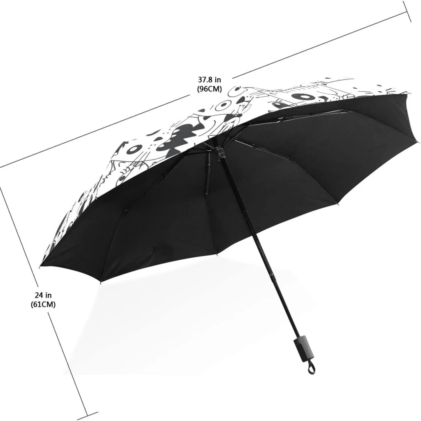 Poeticcity Travel Umbrella, Hand Open Close Windproof Waterproof Folding Umbrella, Black Tape Compact Canopy Strong Anti UV Ray Parasol