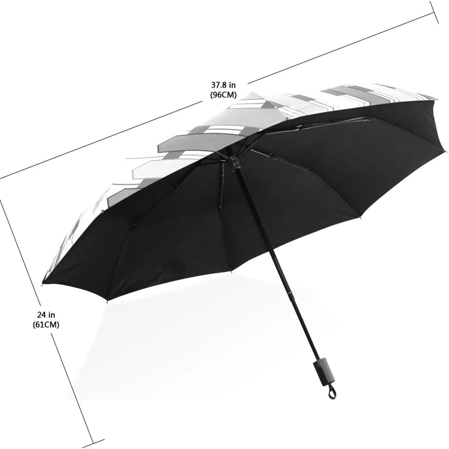 Poeticcity Travel Umbrella, Hand Open Close Windproof Waterproof Folding Umbrella, Black Tape Compact Canopy Strong Anti UV Ray Parasol