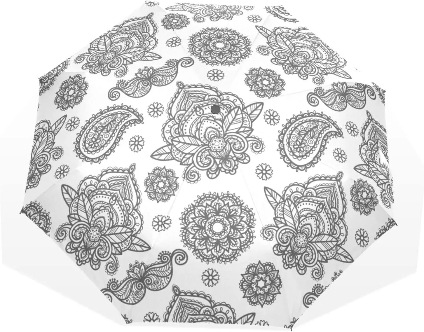 Poeticcity Travel Umbrella, Hand Open Close Windproof Waterproof Folding Umbrella, Black Tape Compact Canopy Strong Anti UV Ray Parasol