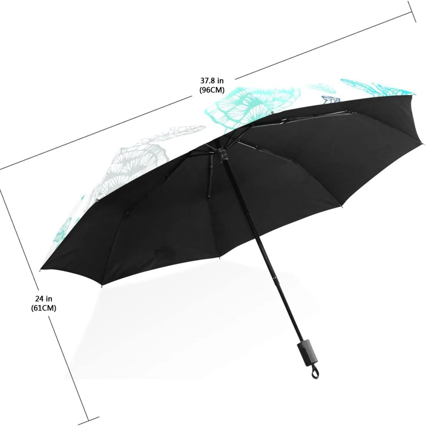 Poeticcity Travel Umbrella, Hand Open Close Windproof Waterproof Folding Umbrella, Black Tape Compact Canopy Strong Anti UV Ray Parasol