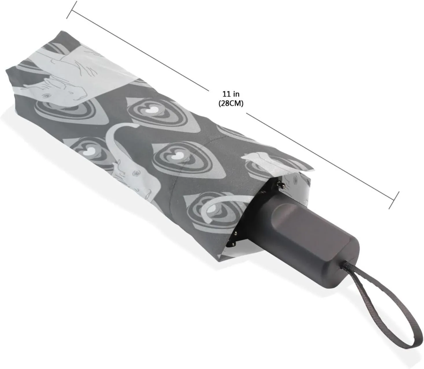 Poeticcity Travel Umbrella, Hand Open Close Windproof Waterproof Folding Umbrella, Black Tape Compact Canopy Strong Anti UV Ray Parasol