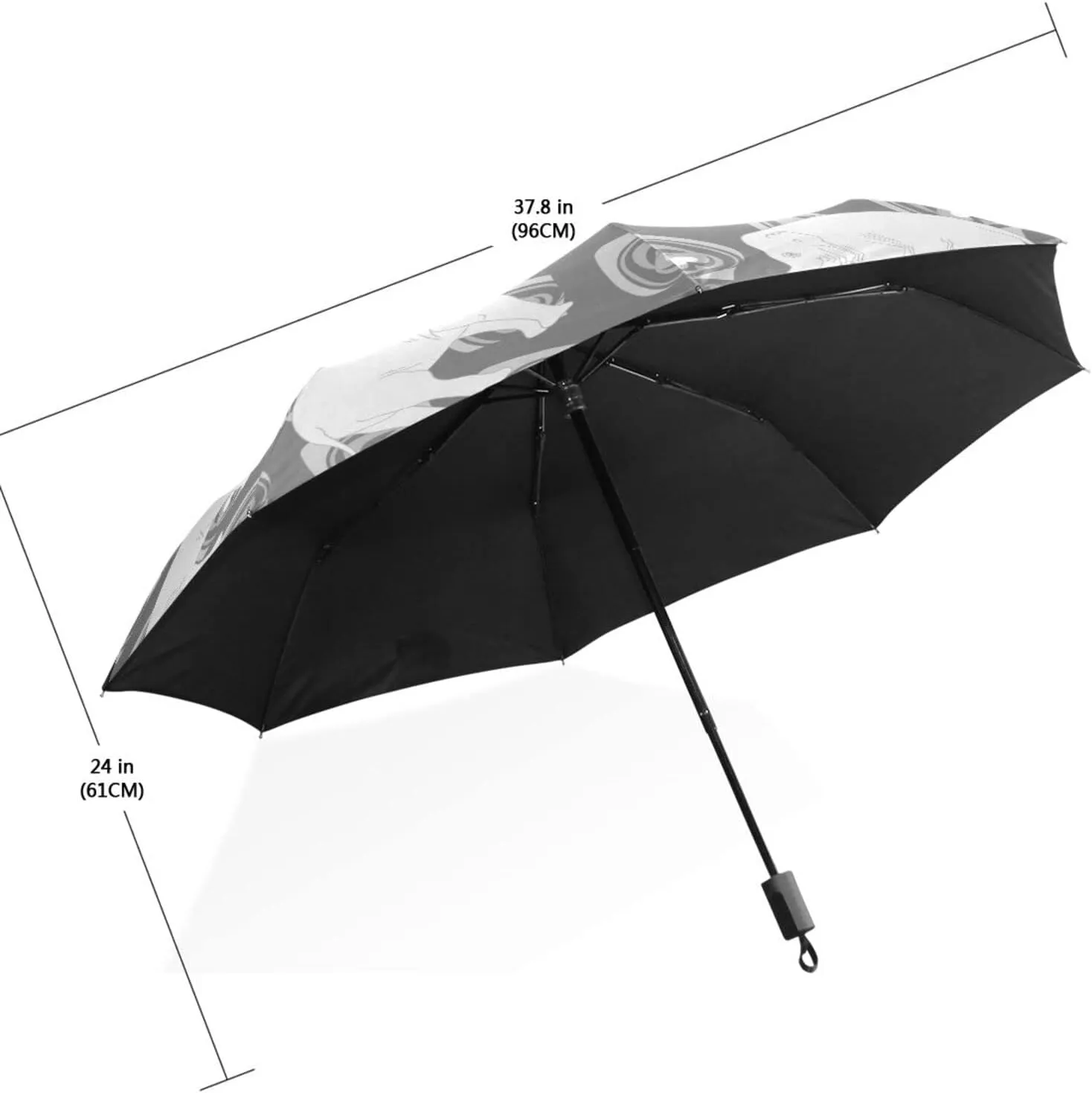 Poeticcity Travel Umbrella, Hand Open Close Windproof Waterproof Folding Umbrella, Black Tape Compact Canopy Strong Anti UV Ray Parasol