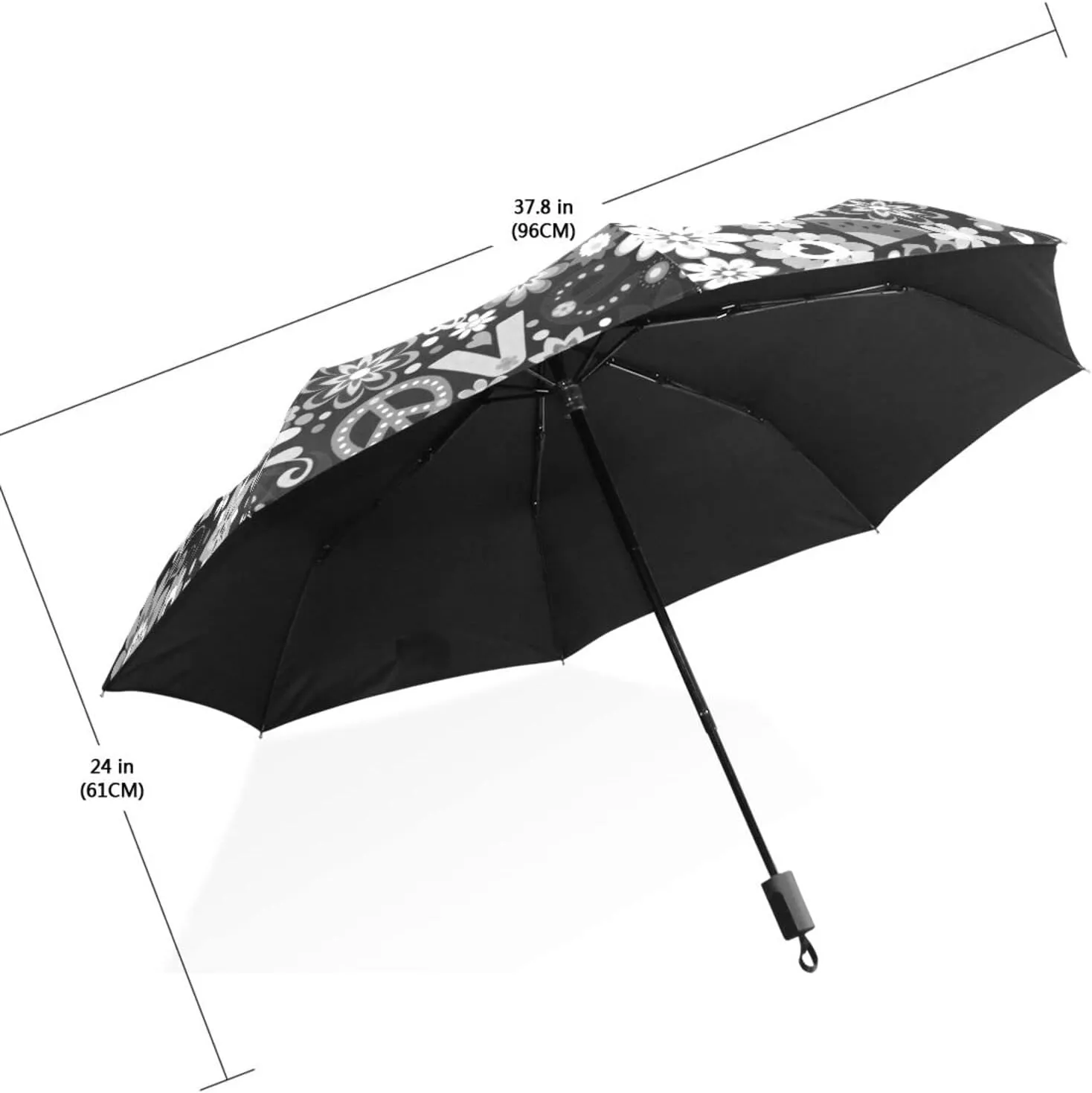 Poeticcity Travel Umbrella, Hand Open Close Windproof Waterproof Folding Umbrella, Black Tape Compact Canopy Strong Anti UV Ray Parasol