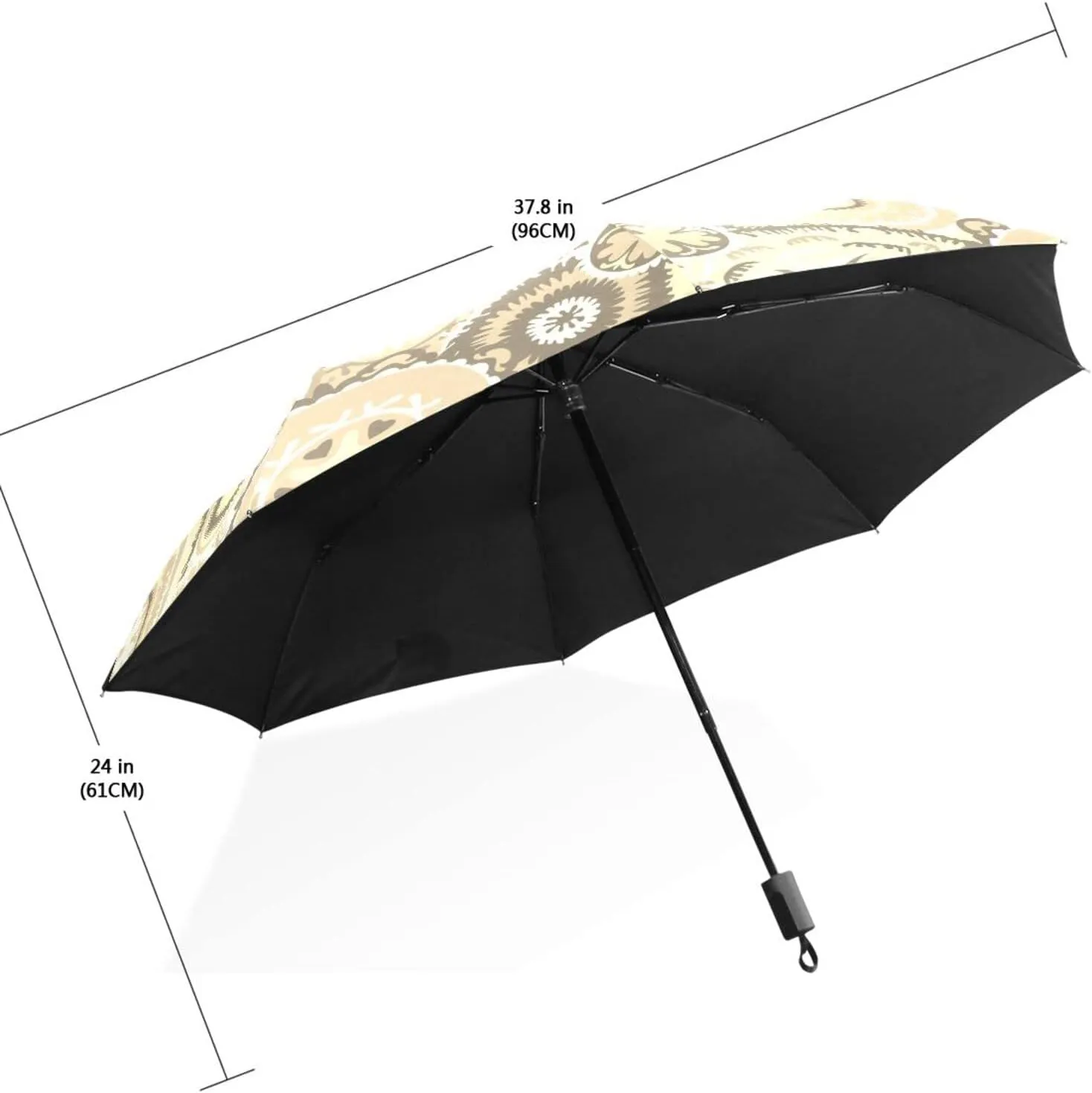 Poeticcity Travel Umbrella, Hand Open Close Windproof Waterproof Folding Umbrella, Black Tape Compact Canopy Strong Anti UV Ray Parasol