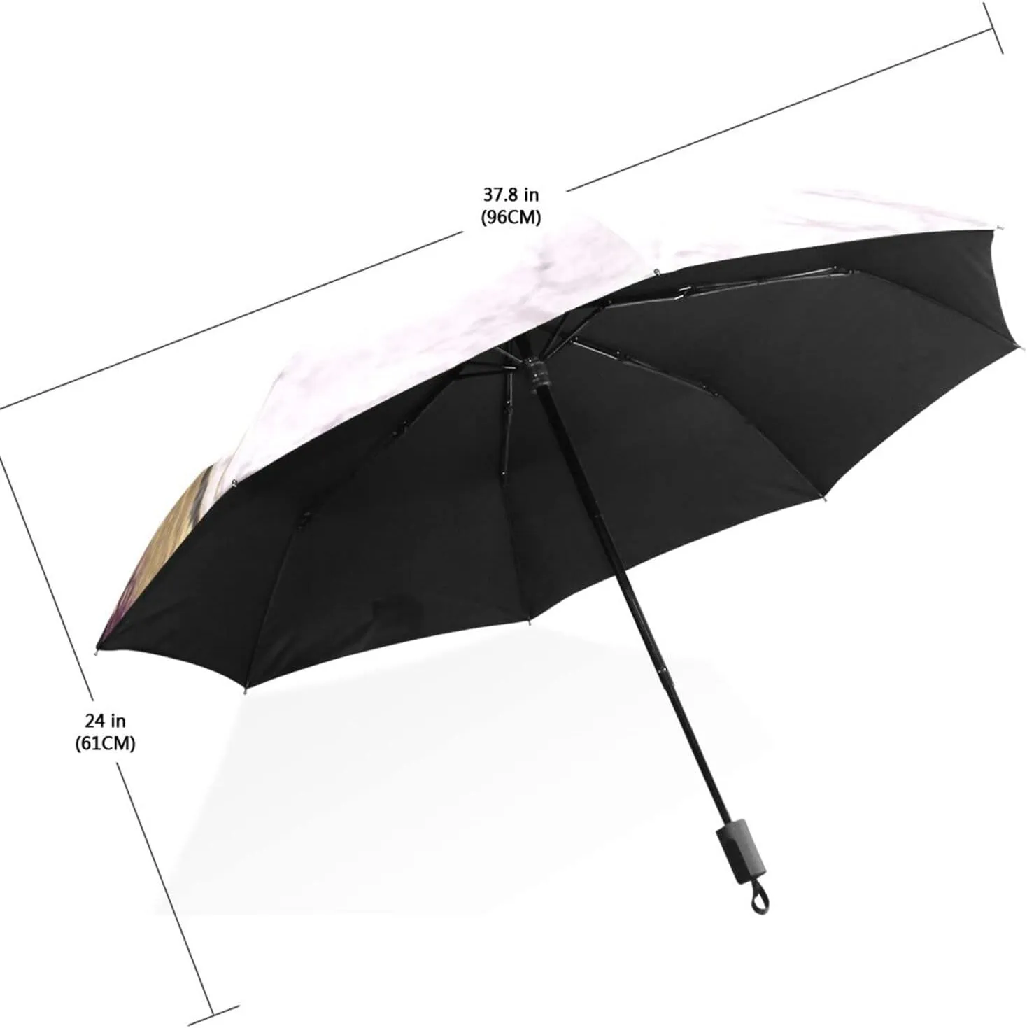 Poeticcity Travel Umbrella, Hand Open Close Windproof Waterproof Folding Umbrella, Black Tape Compact Canopy Strong Anti UV Ray Parasol