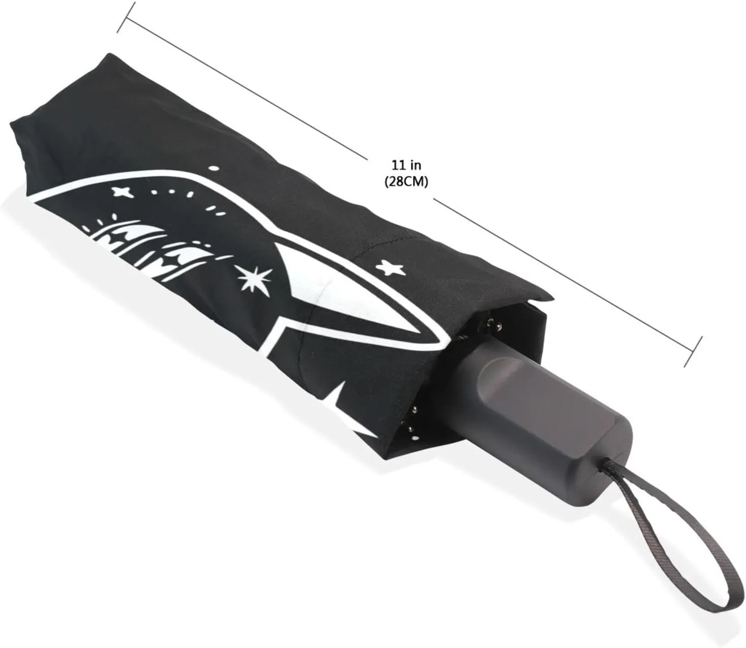 Poeticcity Travel Umbrella, Hand Open Close Windproof Waterproof Folding Umbrella, Black Tape Compact Canopy Strong Anti UV Ray Parasol